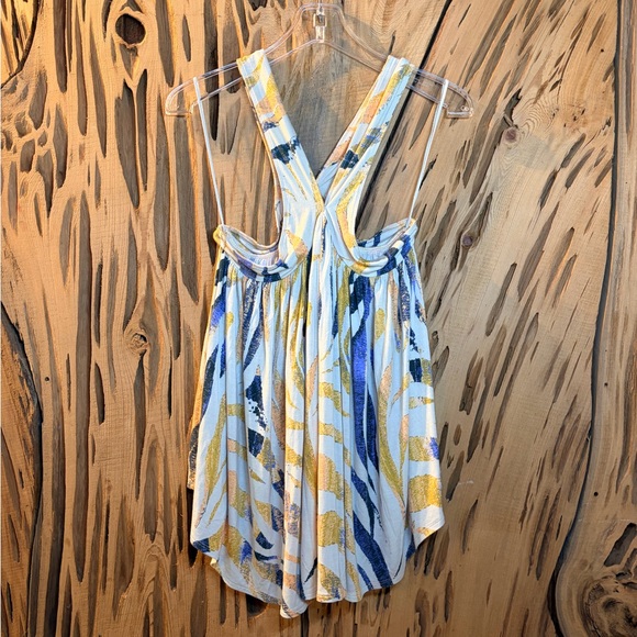 We The Free Tops - Free People We the Free Milly tank top yellow blue print flowy v neck. Size: M